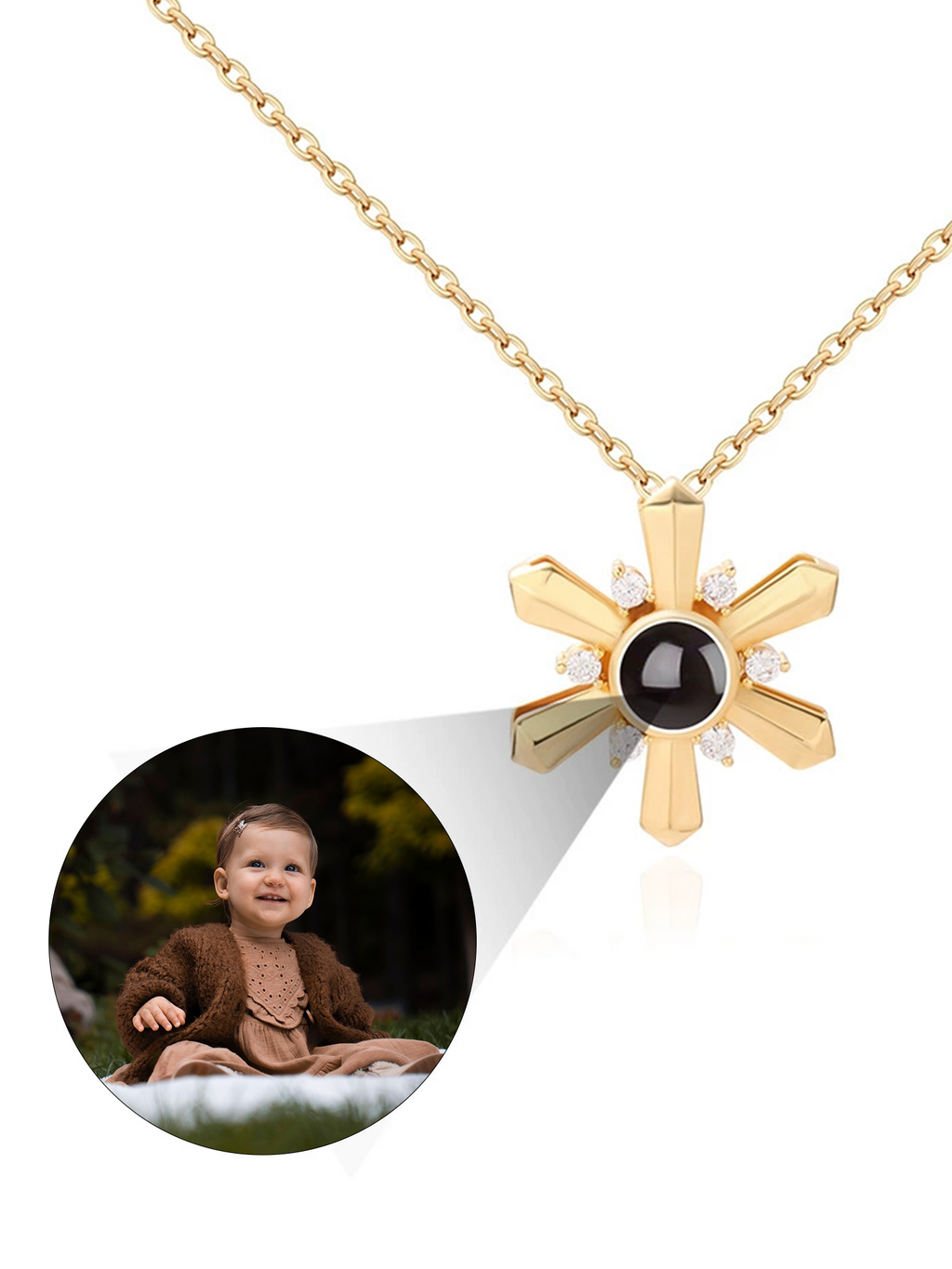 Custom Photo Snowflake Necklace - Personalized Projection Pendant