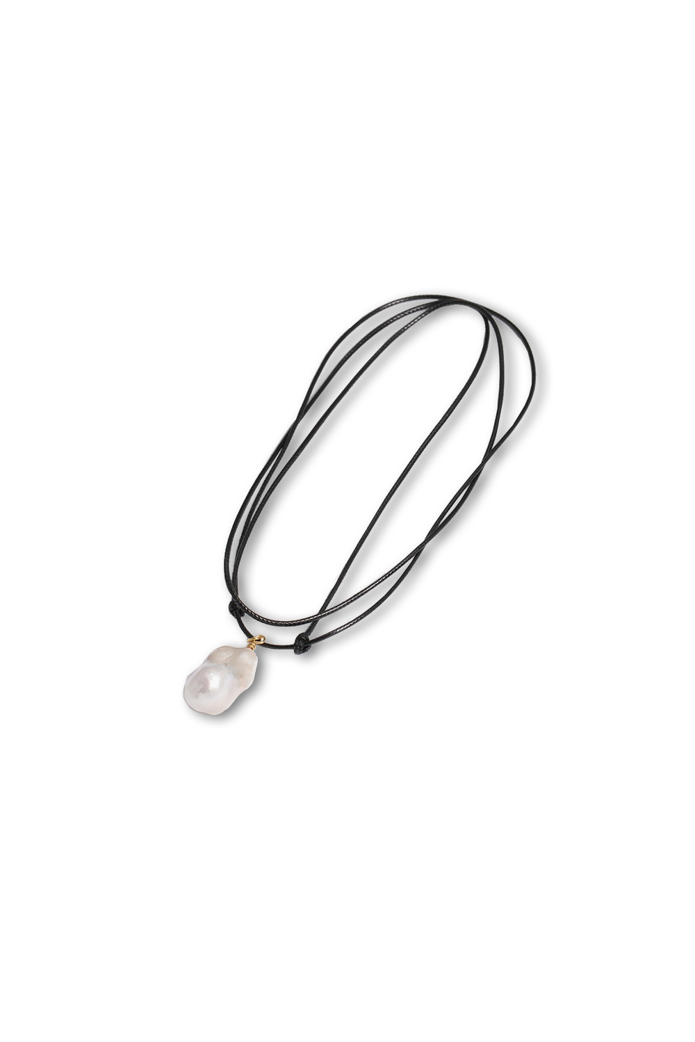 Black Triple-Braided Cord & Baroque Pearl Pendant Suspended Centered | Seysage