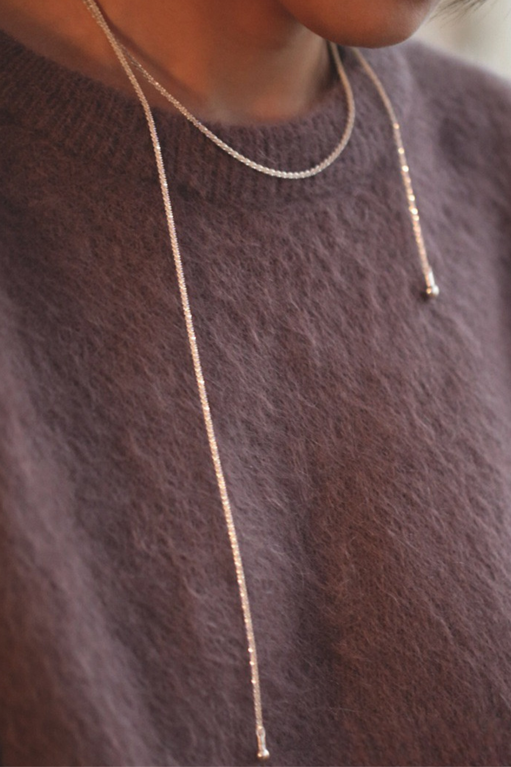 Textured Silver Grain Chain Shining Over Lilac Knit | Seysage