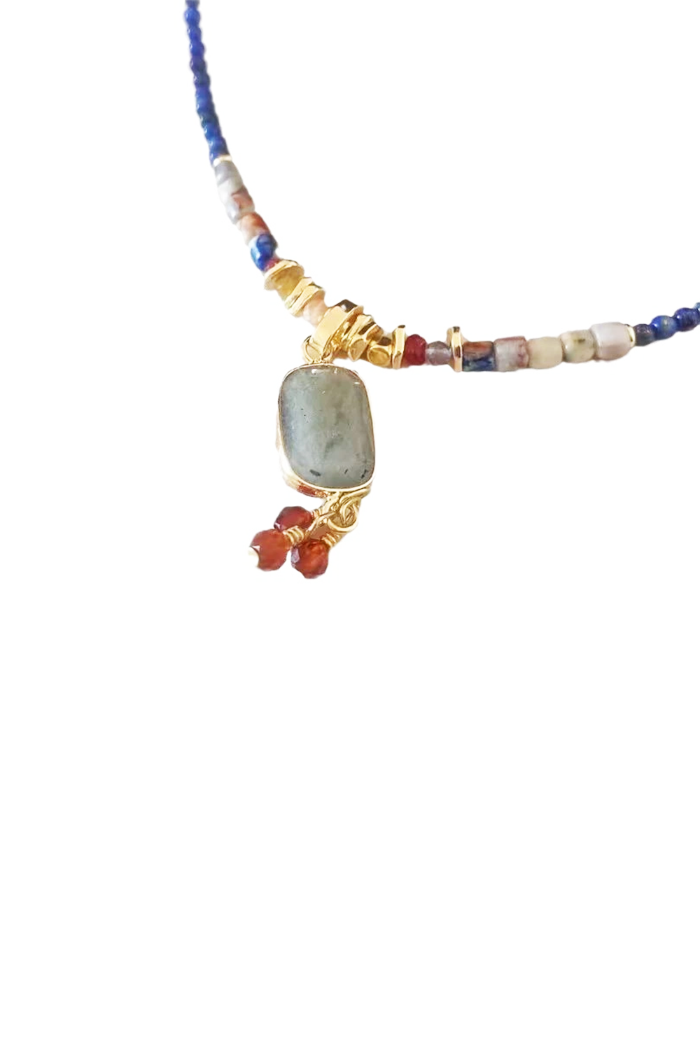 Multicolor Gemstone Bead Necklace Shimmering Vertically | Seysage