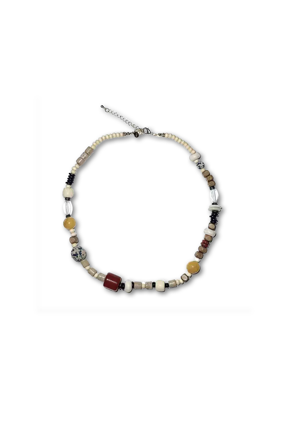 Multicolor Gemstone Bead Necklace Gleaming Centered on White | Seysage