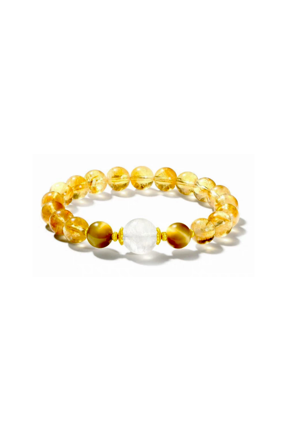 Golden rutilated quartz bracelet with tiger's eye accents - Clean white background​