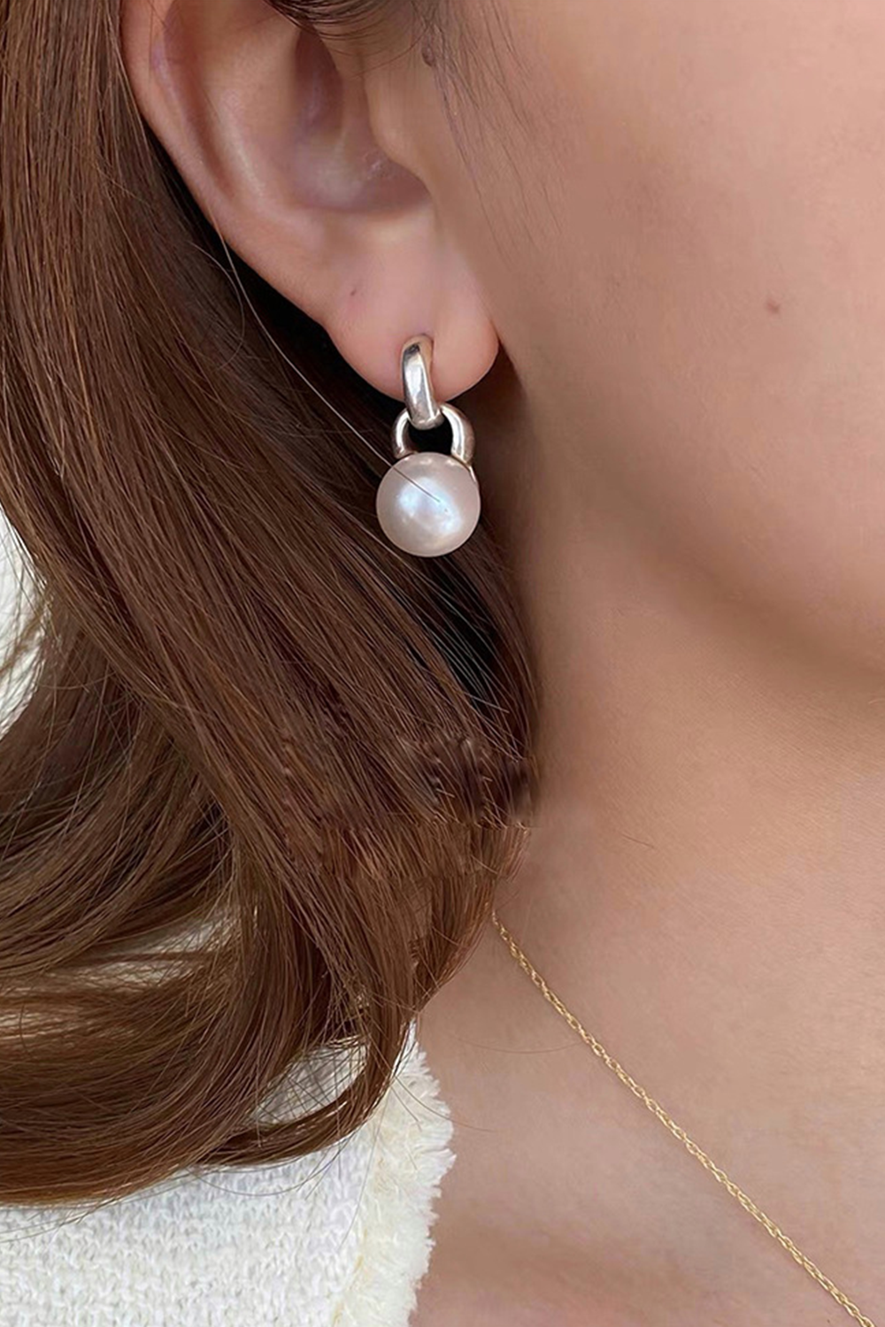 Pearl drop earring + layered gold necklaces - Daily minimalist stack styling