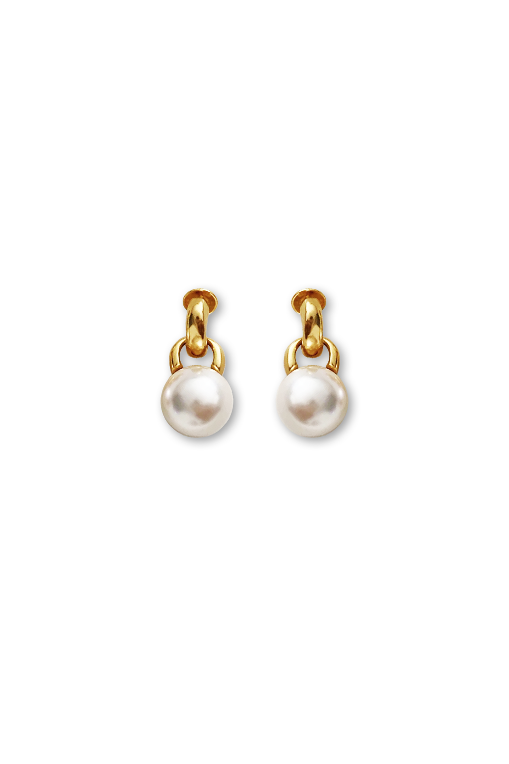 Seysage gold chain teardrop pearl earrings - White background product flatlay