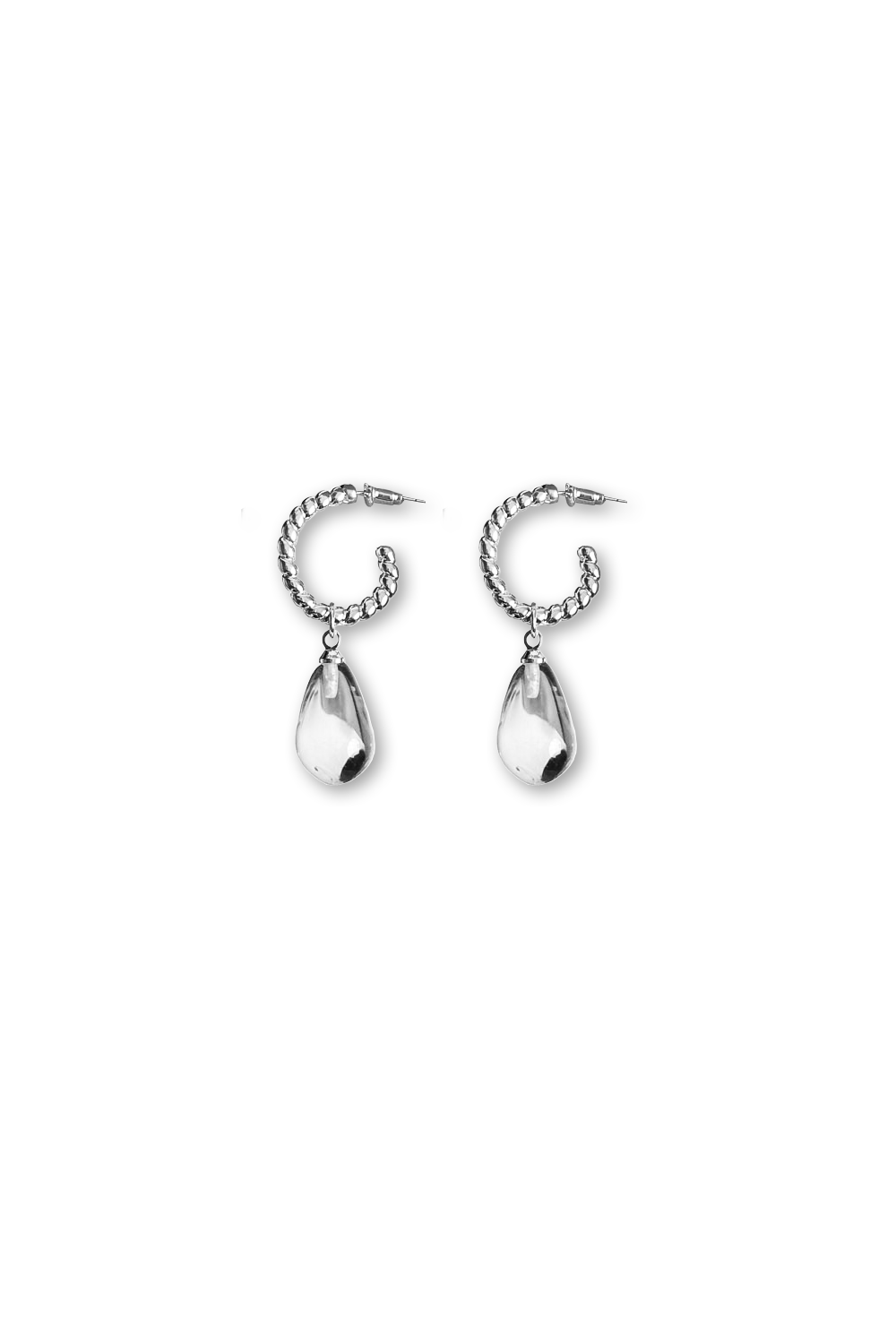 Seysage twisted wire solitaire earrings: Hammered teardrops on white