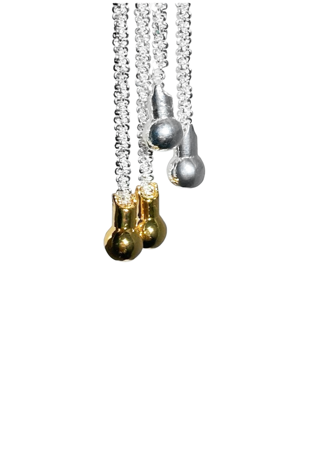Silver Beaded Chain & Gold Teardrop Pendants Shimmering Vertically | Seysage