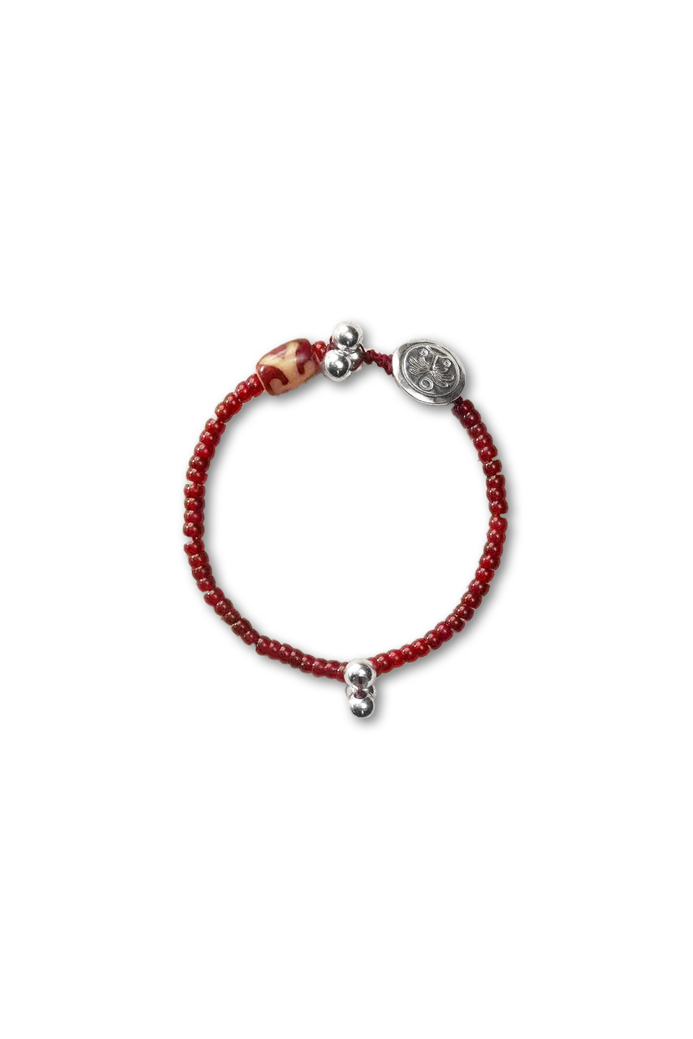 Vermilion Bead Strand with Textured Ochre Cylinder & Heraldic Clasp Focused | Seysage